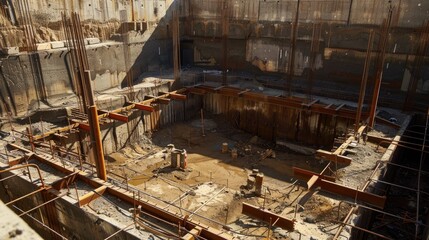 Steel structures assembled in underground pit for pillar foundation