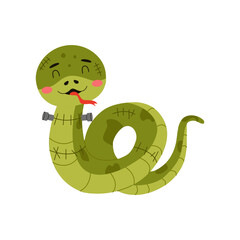 Stitched Green Snake Cartoon Illustration