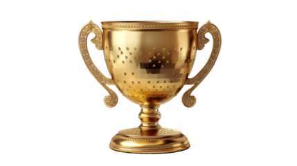  Elegant golden trophy cup with transparent background 