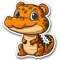 Naklejka premium sticker of an adorable chibi crocodile, simple flat illustration, cute and dreamy, white background, die cut sticker with border