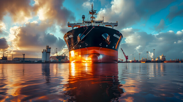 huge gas carrier ship at the pier