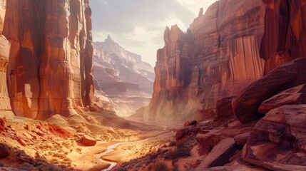 A dramatic canyon with red rock formations