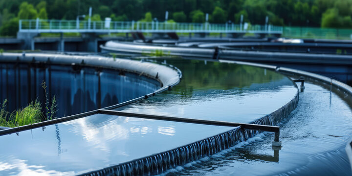 Closeup outdoor wastewater treatment plant