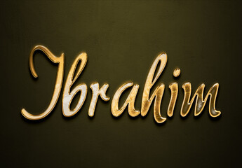 Old gold text effect of Arabic name Ibrahim with 3D glossy style Mockup.