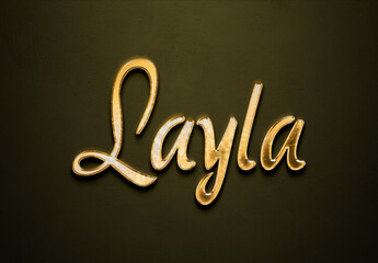 Old gold text effect of Arabic name Layla with 3D glossy style Mockup.