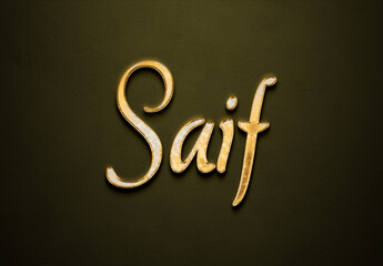 Old gold text effect of Arabic name Saif with 3D glossy style Mockup.