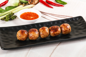 Thai grilled round skewer satay