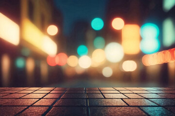 Abstract background of bokeh defocused lights and shadow evening cityscape, vintage color tone,...