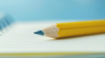 White notebook with yellow pencil in close up shot