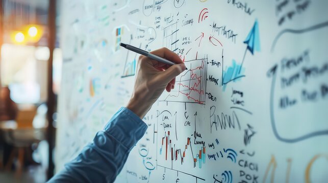person draws a strategic plan on a whiteboard, outlining objectives and strategies for success, symbolizing the importance of strategic planning in achieving goals.