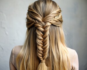 Close-up of a girl with a half-up fishtail braid hairstyle, combining half-up styling with fishtail braiding.