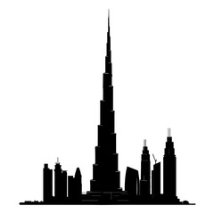 Dubai UAE 2024 skyline silhouette. Black Dubai city design isolated on white background, vector sights
