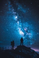 Showcasing astronauts convened in an intimate setting under a star-studded sky, representing
