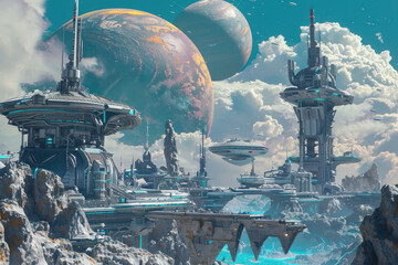 A futuristic space colony on a distant planet