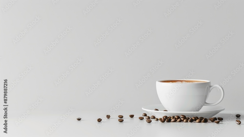 Poster white coffee with empty space in the backdrop