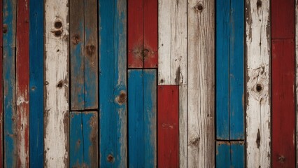American flag red white and blue painted vertical rustic wood boards background