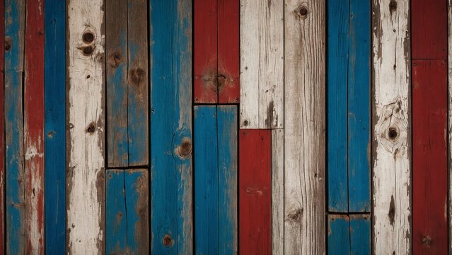 American flag red white and blue painted vertical rustic wood boards background