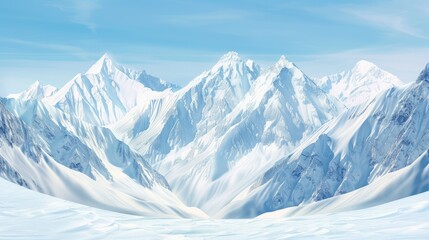 Naklejka premium Snow-covered mountains with a clear blue sky
