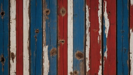American flag red white and blue painted vertical rustic wood boards background