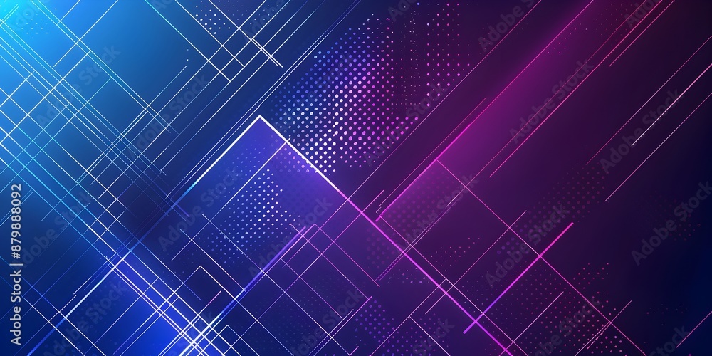 Poster abstract geometric background with blue and purple lines, vector illustration of an isometric grid p