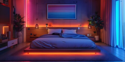 Transforming Your Bedroom into a Smart Oasis with Automated Lighting and Digital Interfaces. Concept Bedroom Automation, Smart Lighting, Digital Interfaces, Smart Home Technology, Home Transformation
