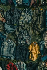 Naklejka premium Second-hand clothes spread promoting circular fashion Eco-friendly, sustainable shopping