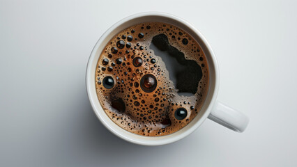 Top view of a cup of coffee, isolate on white