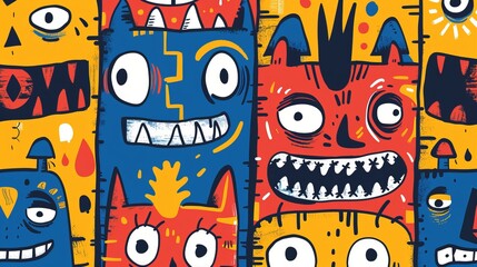 Obraz premium Colorful Monster Faces Illustration