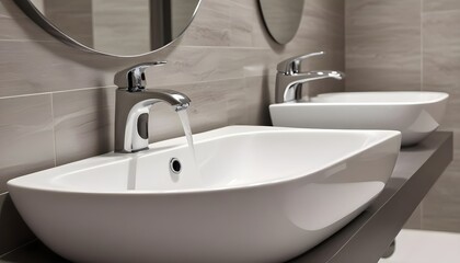 Fototapeta premium Luxury one faucet in a bathroom closeup view