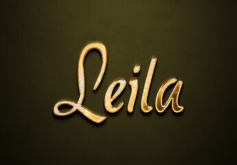 Old gold text effect of Arabic name Leila with 3D glossy style Mockup.