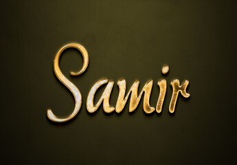 Old gold text effect of Arabic name Samir with 3D glossy style Mockup.