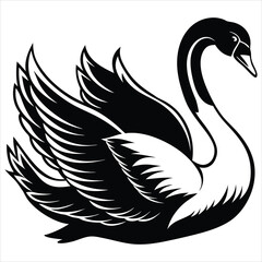 Swan silhouette vector illustration on white background on a white background