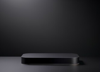 Sleek Black Podium Against a Slightly Dark Gray Background