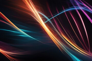 Dynamic abstract artwork featuring vibrant light trails against a dark canvas, conveying a sense of speed