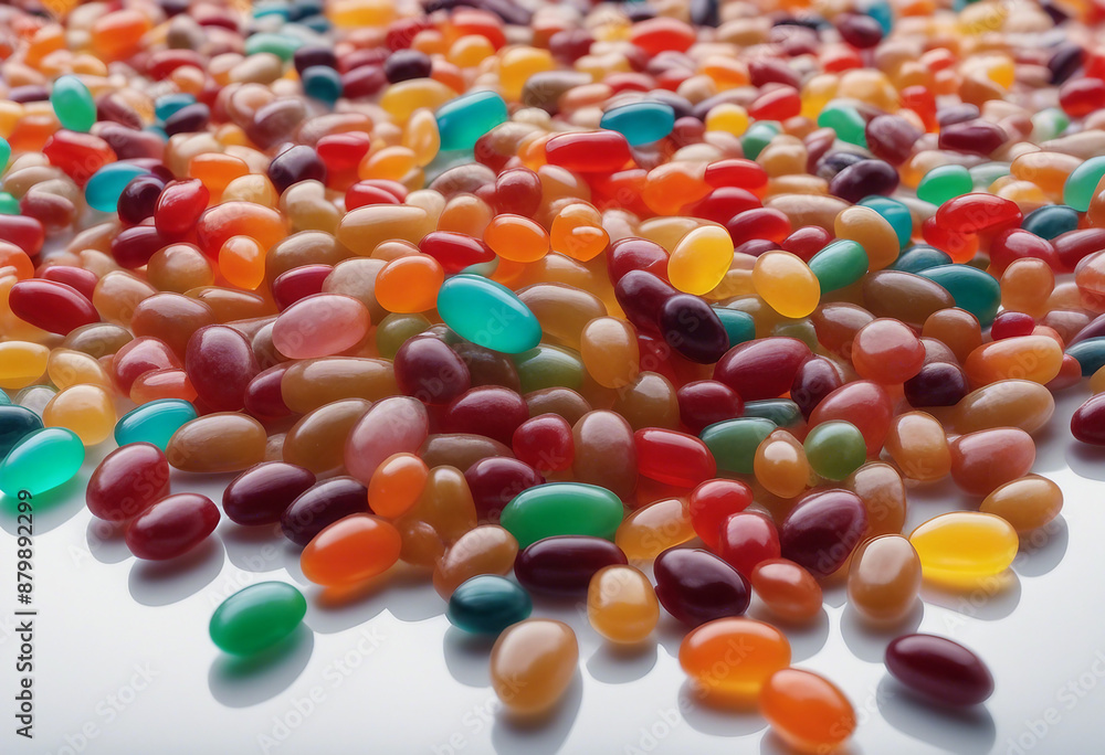 Poster a pile of colorful jelly beans glossy and bright scattered casually isolated on transparent backgrou