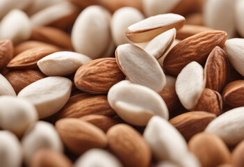 Obraz premium A pile of raw shelled almonds their texture highlighting natural sources of protein and healthy fats