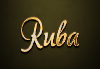 Old gold text effect of Arabic name Ruba with 3D glossy style Mockup.