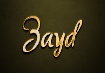 Old gold text effect of Arabic name Zayd with 3D glossy style Mockup.