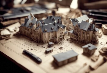 construction model tools blueprints buildings industry work building crane site industrial truck build factory