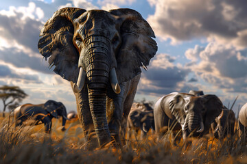 Fototapeta premium Exciting safari scene with close-up of wild animals, Majestic wildlife encounter