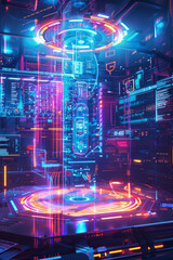 Glowing Holograms Holographic displays and neon elements in a futuristic, cyberpunk design, Professional tshirt design vector,generative ai