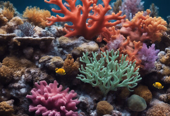 Colorful coral reef with marine flora and fauna isolated on transparent background