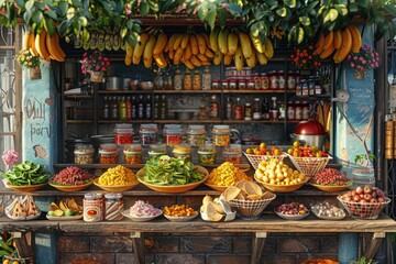 Fototapeta premium Street Food Stand Mexican street food stand, featuring various foods