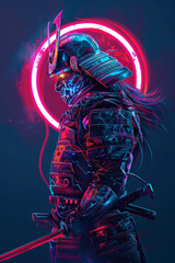 Cybernetic Samurai A futuristic samurai with cybernetic enhancements, glowing katana, and neon accents,generative ai