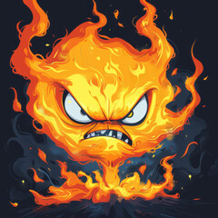 concept of angry , abstract cartoon, fire flame, minimalist.generative ai