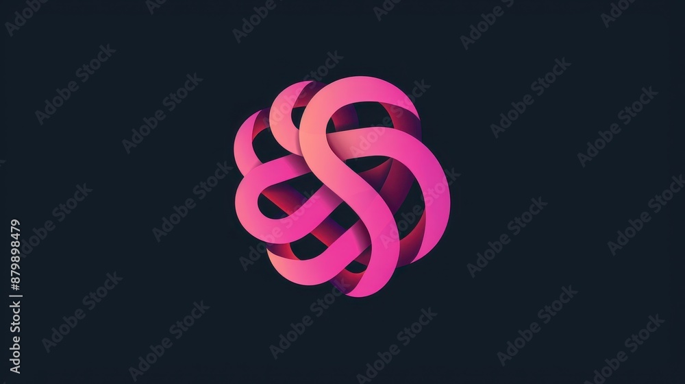 Poster abstract design of interlocking loops with a gradient of pink to purple hues on a dark background