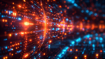 Obraz premium Abstract futuristic digital background with hologram icons and elements of website development, coding or technology concept