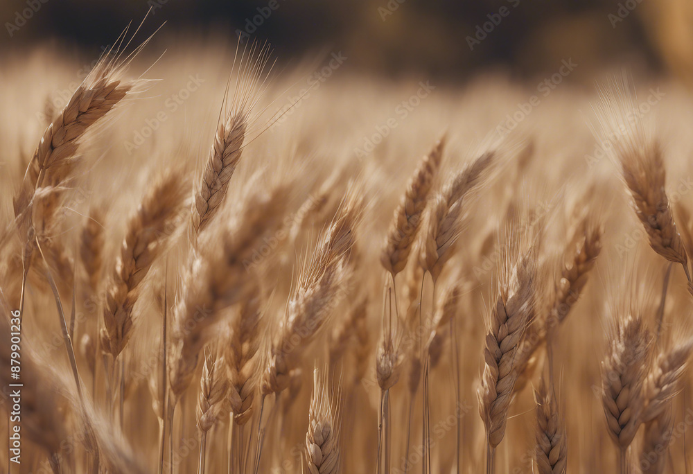Poster side view of a field of dry mature autumn spikelets of wheat isolated on transparent background