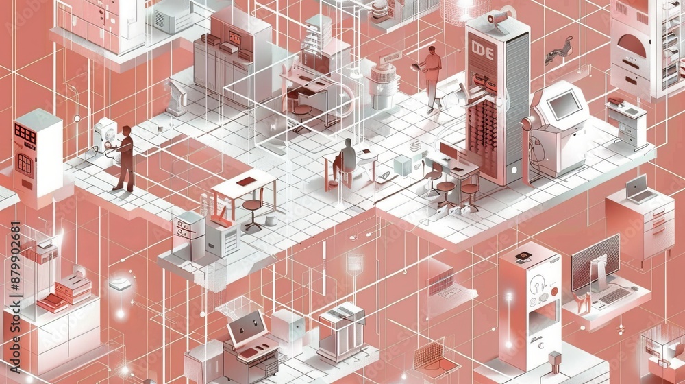 Poster data is visualized in a simple, digital blueprint. it explains the idea of big data, its storage and