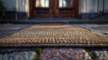 A close-up shot of a door on a building, showing the details and texture